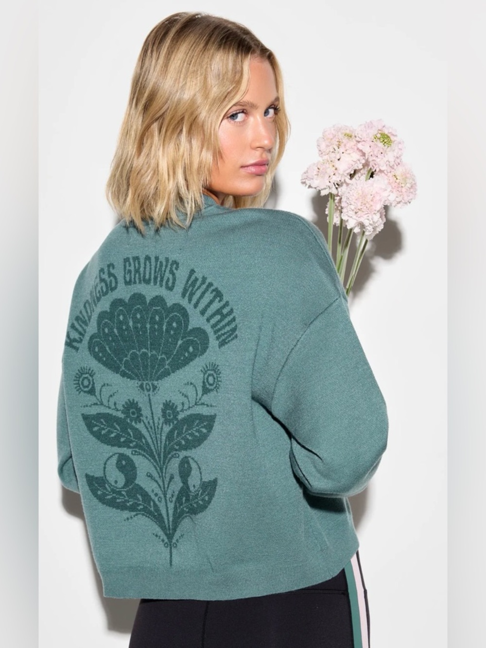 Spiritual Gangster Green Graphic Knit Cardigan